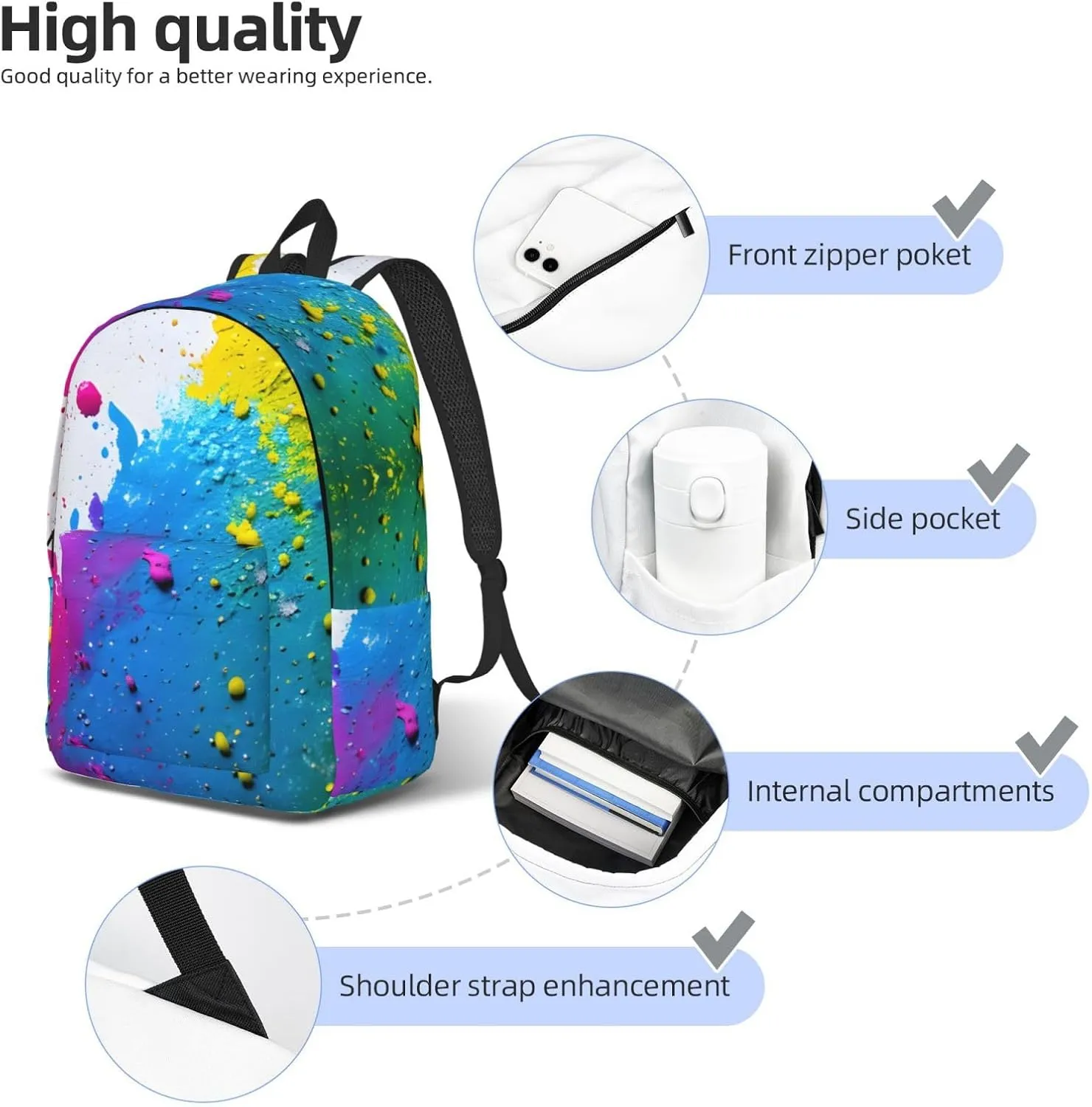 Paint Splatter Backdrop print Laptop Backpack for Travel Computer,Casual Daypack Bookbag for College Work for Women Men