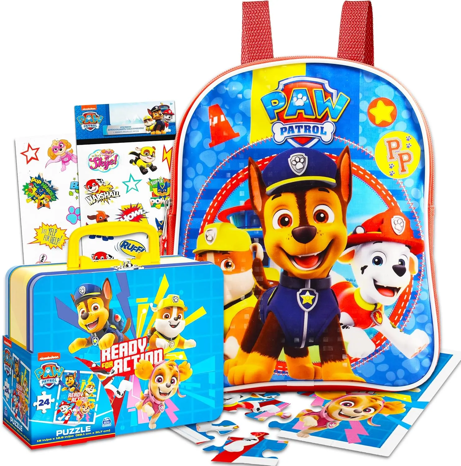 Paw Patrol Backpack Set ~ Bundle of 11" Mini Paw Patrol Backpack with Mini Paw Patrol Lunch Box Activity Tin and Stickers | Paw Patrol School Supplies