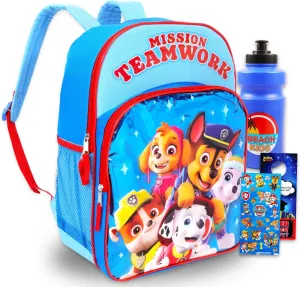 Paw Patrol Backpack Set - Bundle with 16” School Bag Plus Water Bottle, Stickers, More | Paw Patrol Backpack for Kids, Boys, Girls