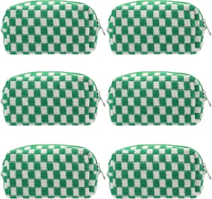 PAZIMIIK Checkered Makeup Bag for Purse Portable Zipper Make Up Pouch Small Cosmetic Case for Travel Accessories (6PCS Green)