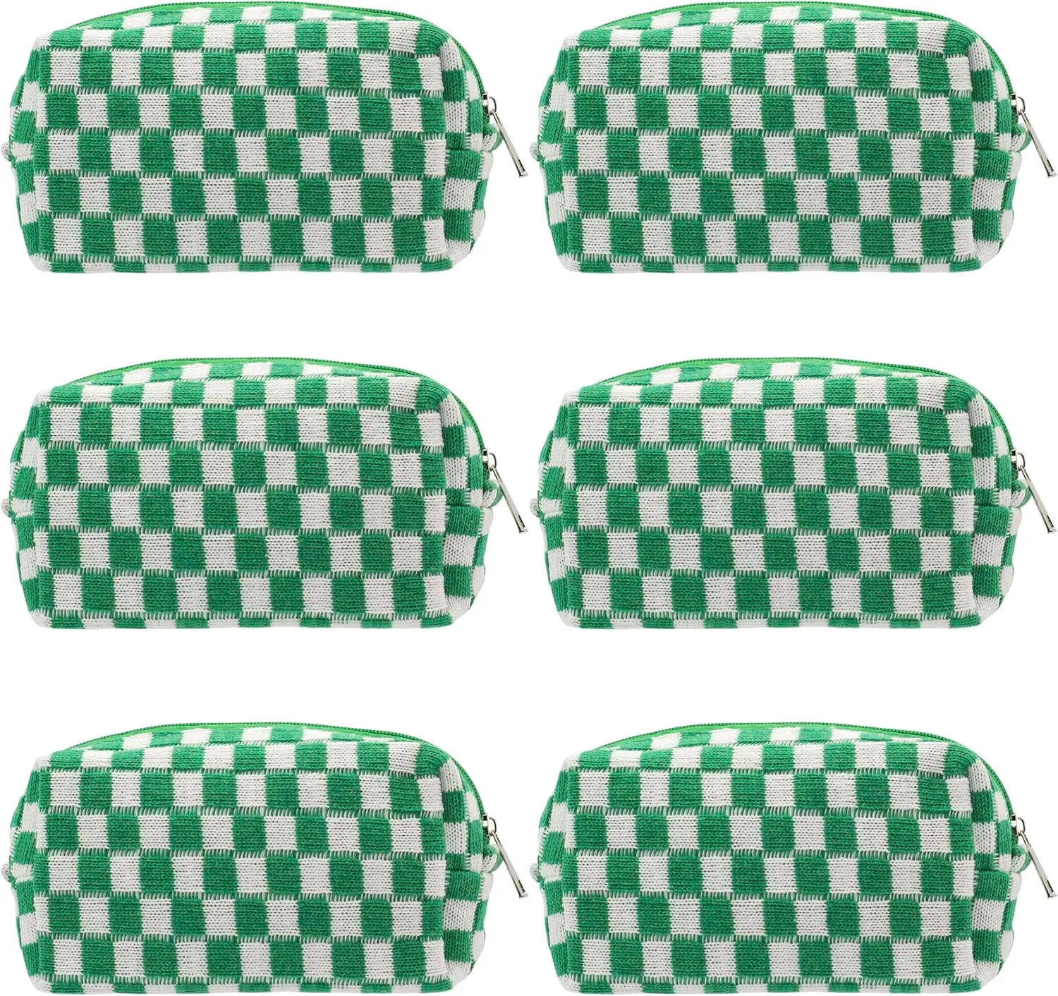 PAZIMIIK Checkered Makeup Bag for Purse Portable Zipper Make Up Pouch Small Cosmetic Case for Travel Accessories (6PCS Green)
