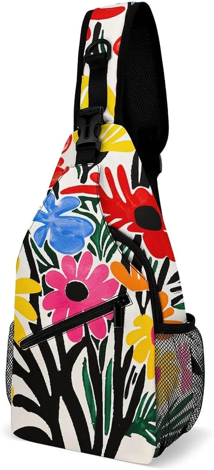 Peach Pot Pattern Sling Bag Lightweight Crossbody Chest Pack Travel Shoulder Bag with Adjustable Strap