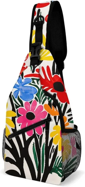 Peach Pot Pattern Sling Bag Lightweight Crossbody Chest Pack Travel Shoulder Bag with Adjustable Strap