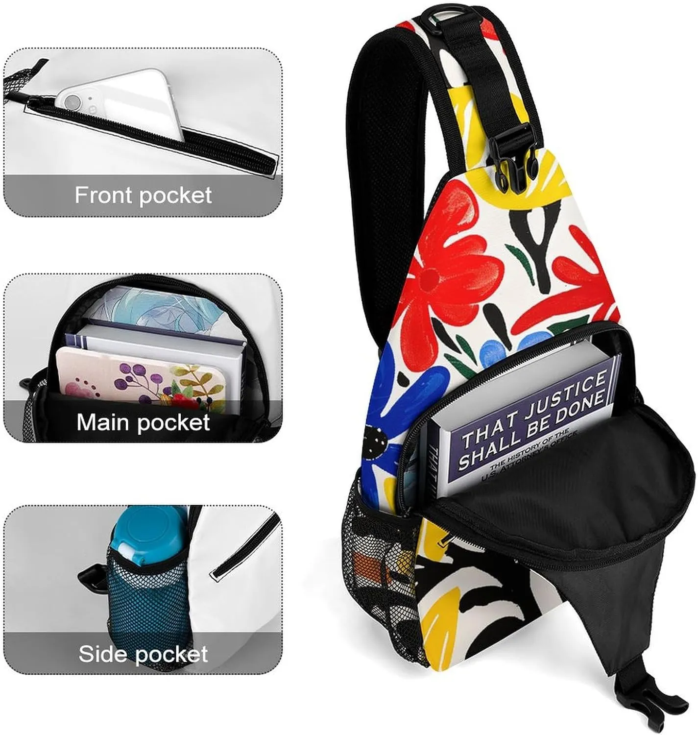 Peach Pot Pattern Sling Bag Lightweight Crossbody Chest Pack Travel Shoulder Bag with Adjustable Strap