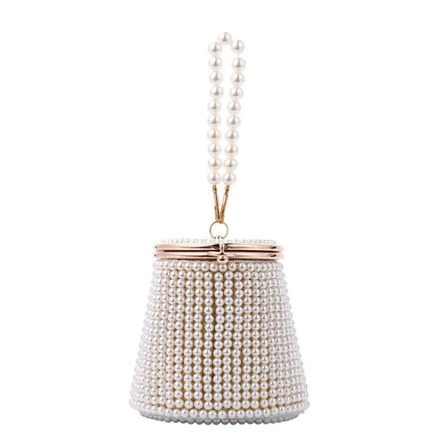 Pearl Beading Holder Bucket Design Women Clutch