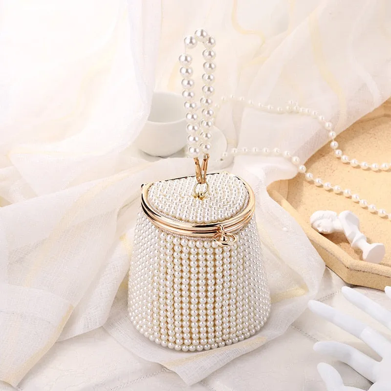 Pearl Beading Holder Bucket Design Women Clutch