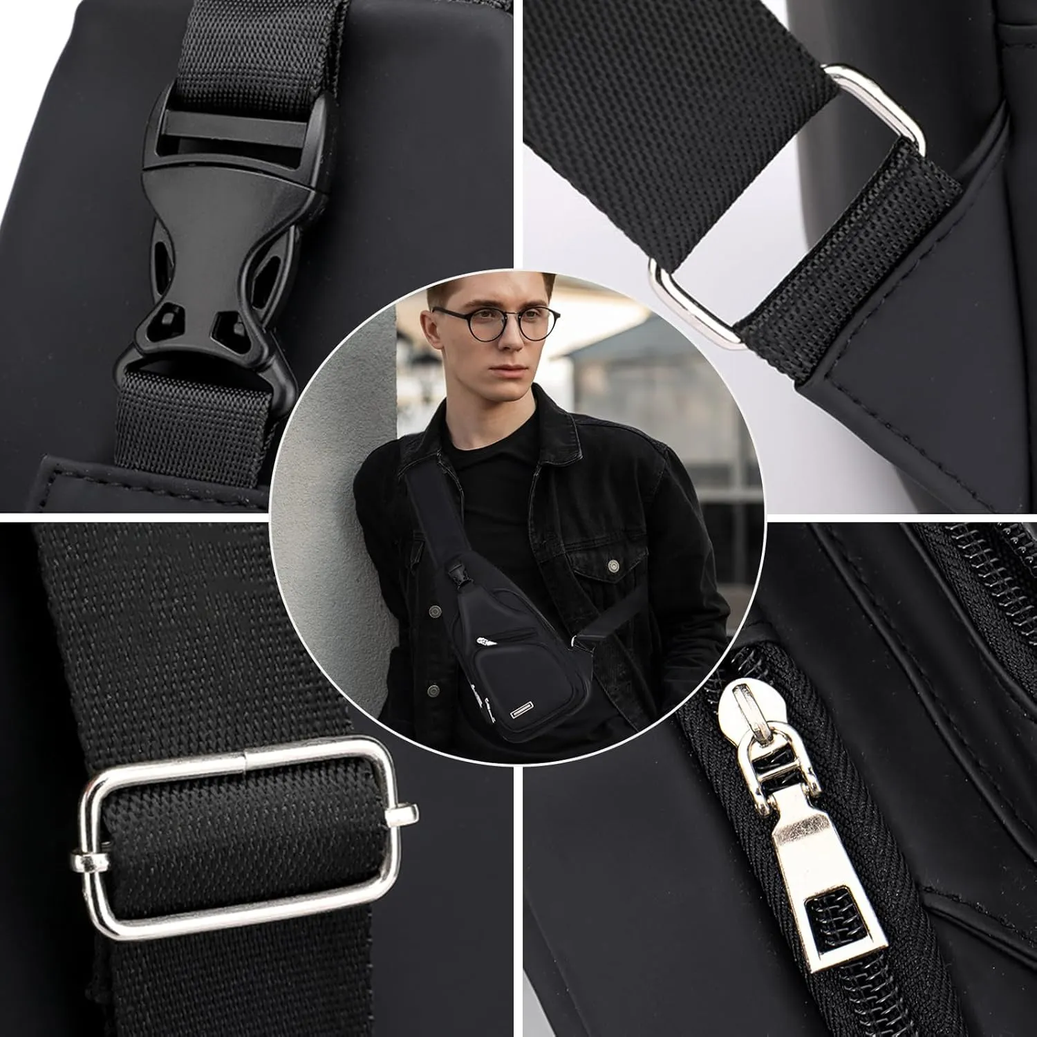 Peicees Mens Leather Crossbody Bag Trendy Sling Bag Man Purse Waterproof Sling Backpack Daypack Cross Body Chest Bag for Men