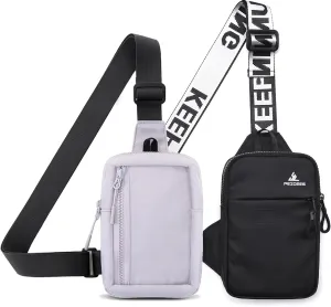 Peicees Pack of 2 Mini Sling Bag for Men Women Crossbody Bag Travel Running Phone Daypack Shoulder Bags, Purple Grey and Black
