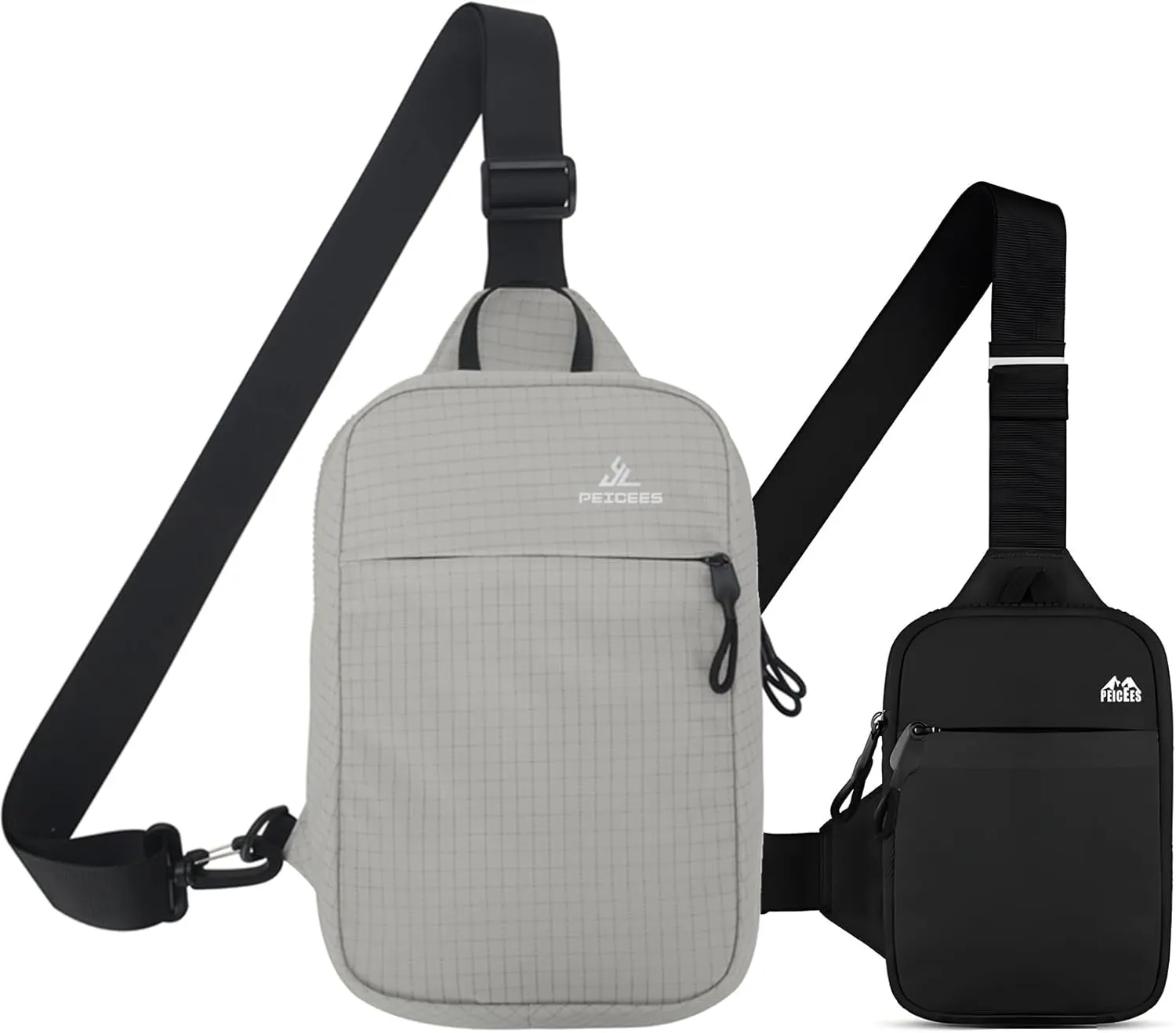Peicees Small Sling Bag for Women Men Trendy Casual Phone Chest Bag Waterproof Crossbody Daypack, Small Grey and MIni Black