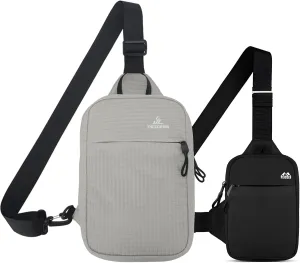 Peicees Small Sling Bag for Women Men Trendy Casual Phone Chest Bag Waterproof Crossbody Daypack, Small Grey and MIni Black