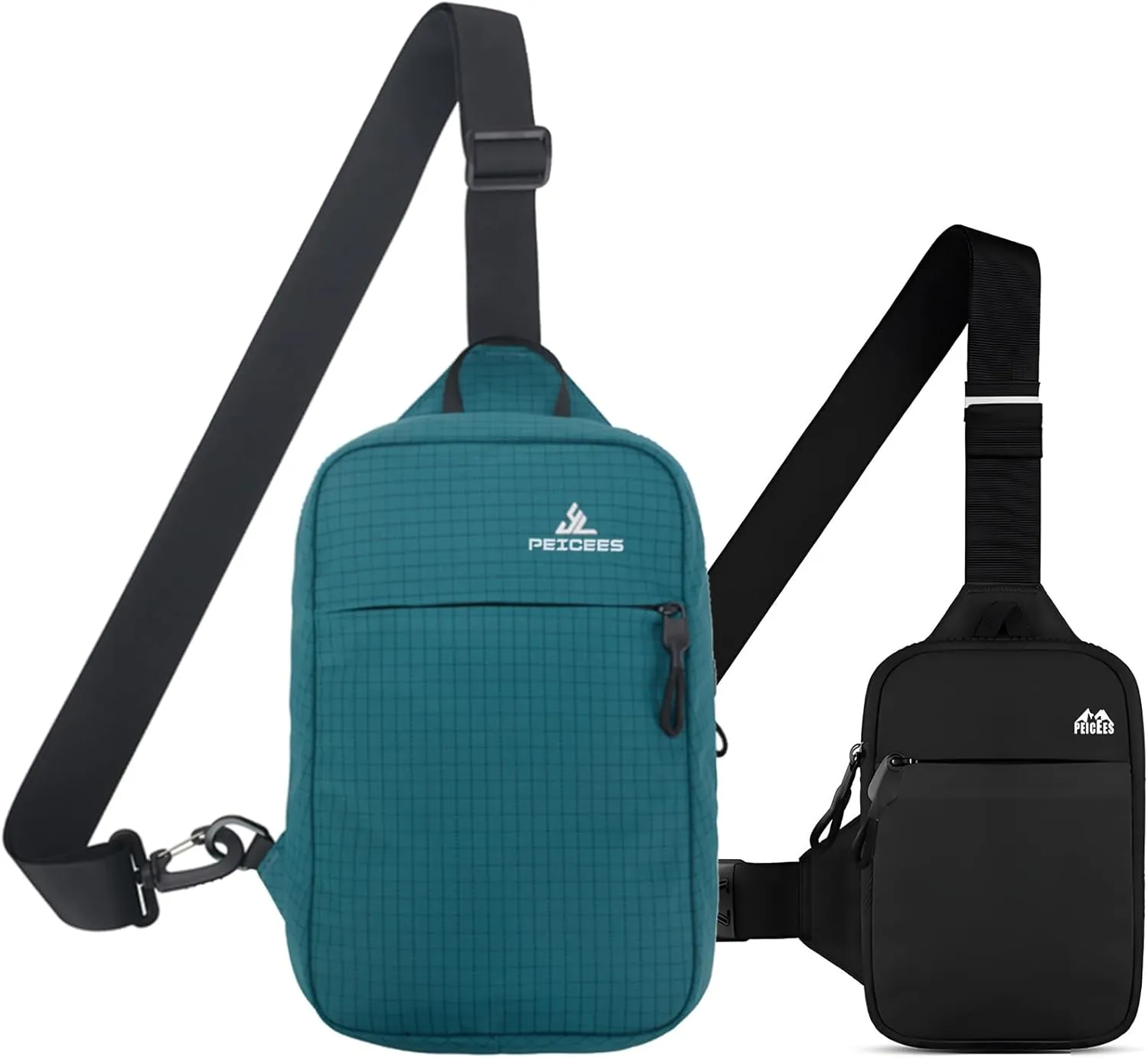Peicees Small Sling Bag for Women Men Trendy Casual Phone Chest Bag Waterproof Crossbody Daypack, Small Turquoise and MIni Black