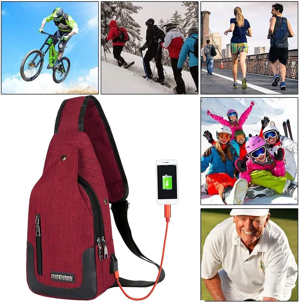 Peicees Travel Gym Bike Sling Bag Shoulder Backpack Daypack w/USB Charging Port