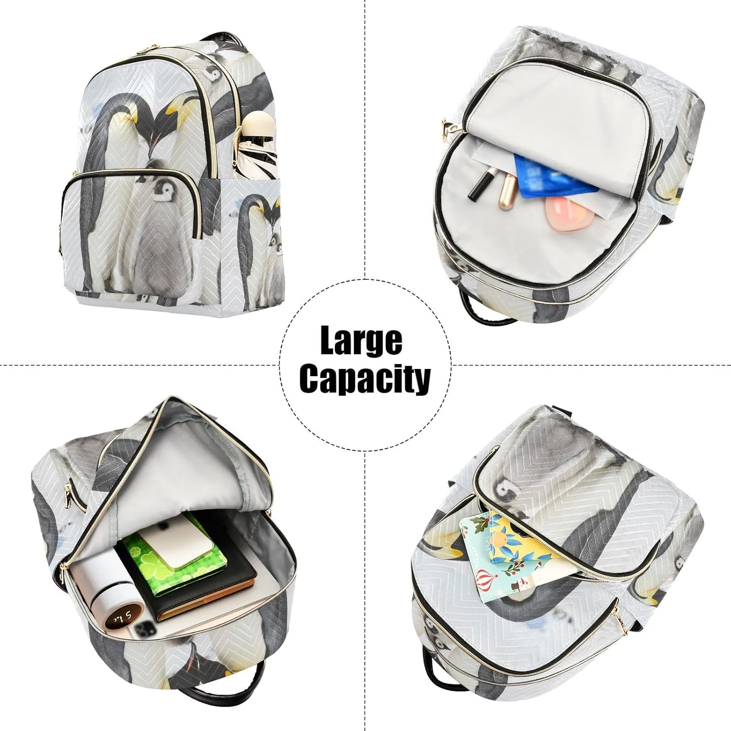 Penguin Family Backpack for Women Fashion Anti-theft Backpack Purse Casual Travel Shoulder Bag Small Medium Daypack