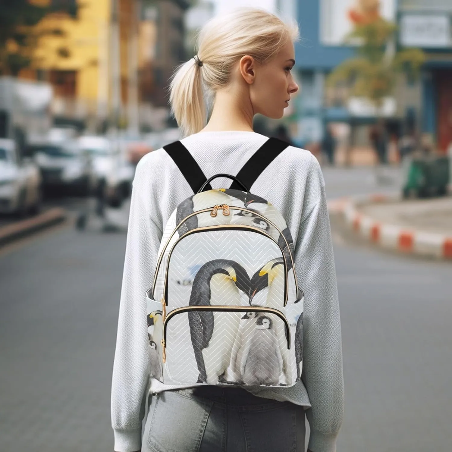 Penguin Family Backpack for Women Fashion Anti-theft Backpack Purse Casual Travel Shoulder Bag Small Medium Daypack