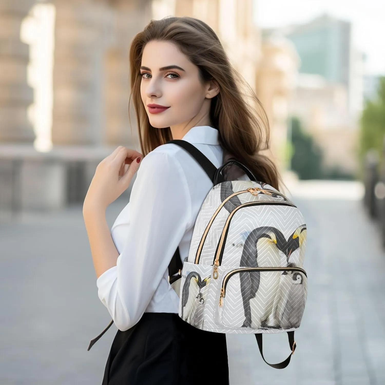 Penguin Family Backpack for Women Fashion Anti-theft Backpack Purse Casual Travel Shoulder Bag Small Medium Daypack