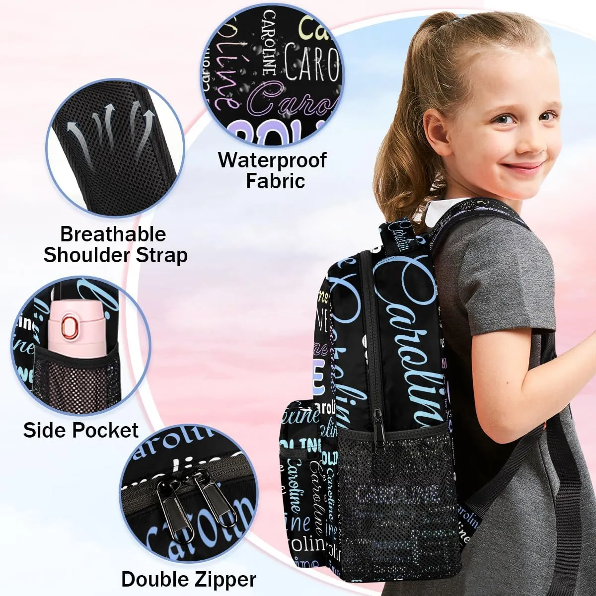 Personalized Backpack Bag with Name Lightweight Custom Shoulder Bags Waterproof Casual Backpacks Laptop Bag for Travel Work Picnic 16in, Colorful Blue