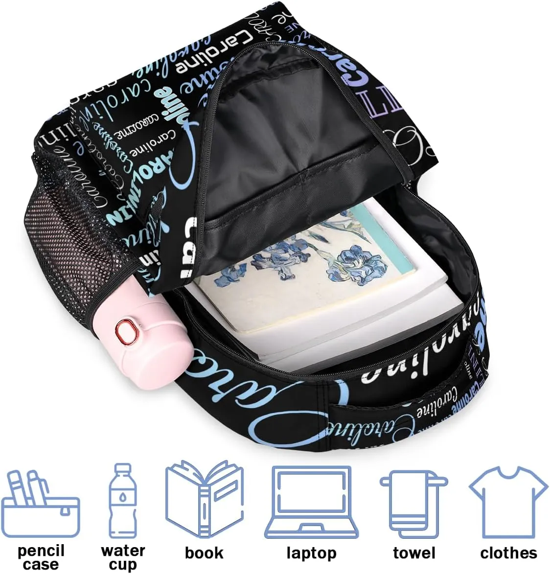 Personalized Backpack Bag with Name Lightweight Custom Shoulder Bags Waterproof Casual Backpacks Laptop Bag for Travel Work Picnic 16in, Colorful Blue