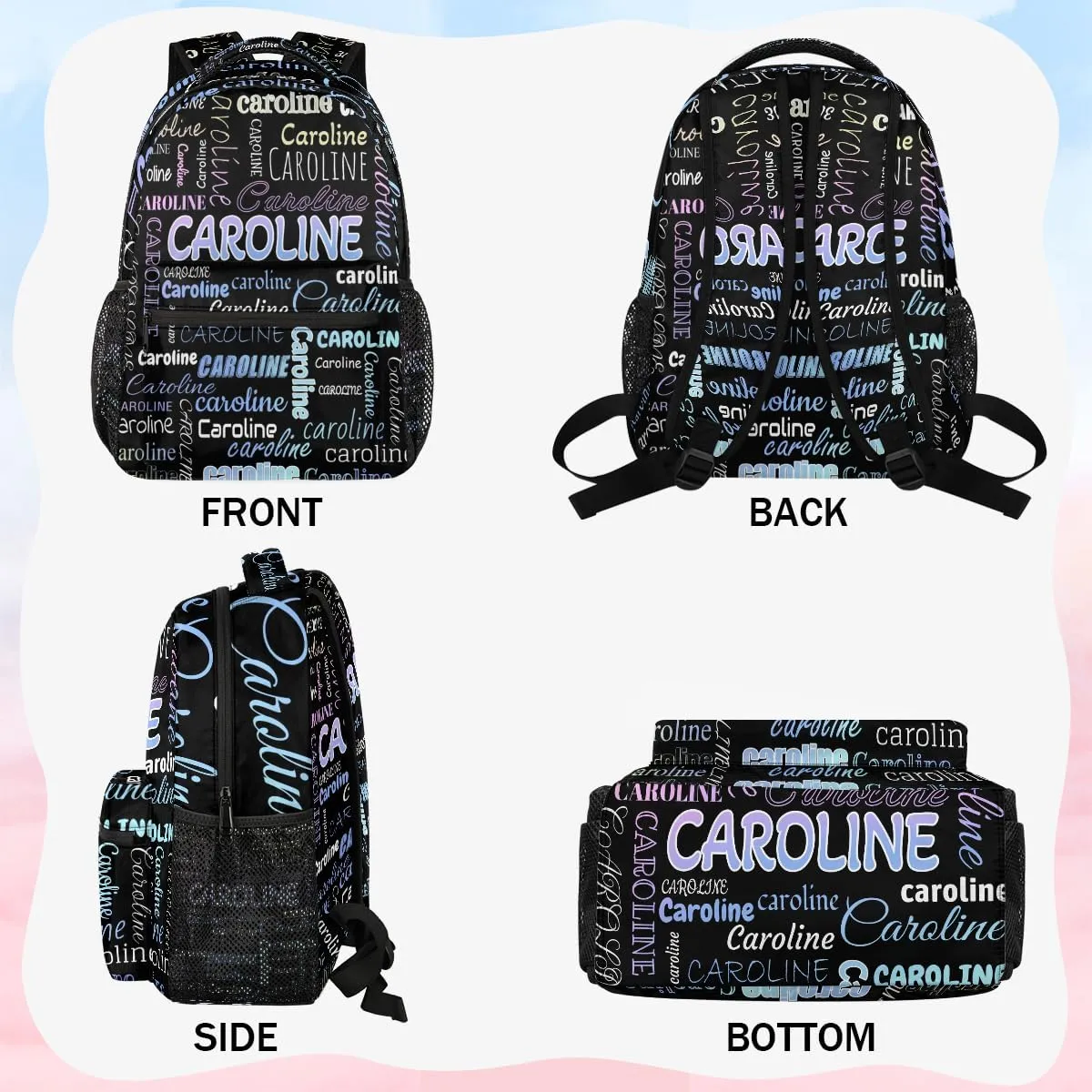 Personalized Backpack Bag with Name Lightweight Custom Shoulder Bags Waterproof Casual Backpacks Laptop Bag for Travel Work Picnic 16in, Colorful Blue