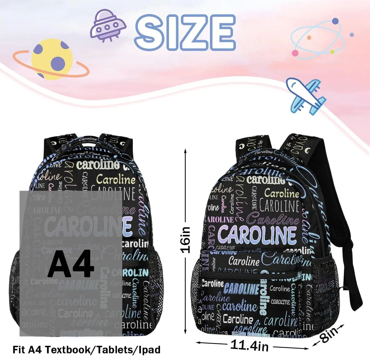 Personalized Backpack Bag with Name Lightweight Custom Shoulder Bags Waterproof Casual Backpacks Laptop Bag for Travel Work Picnic 16in, Colorful Blue