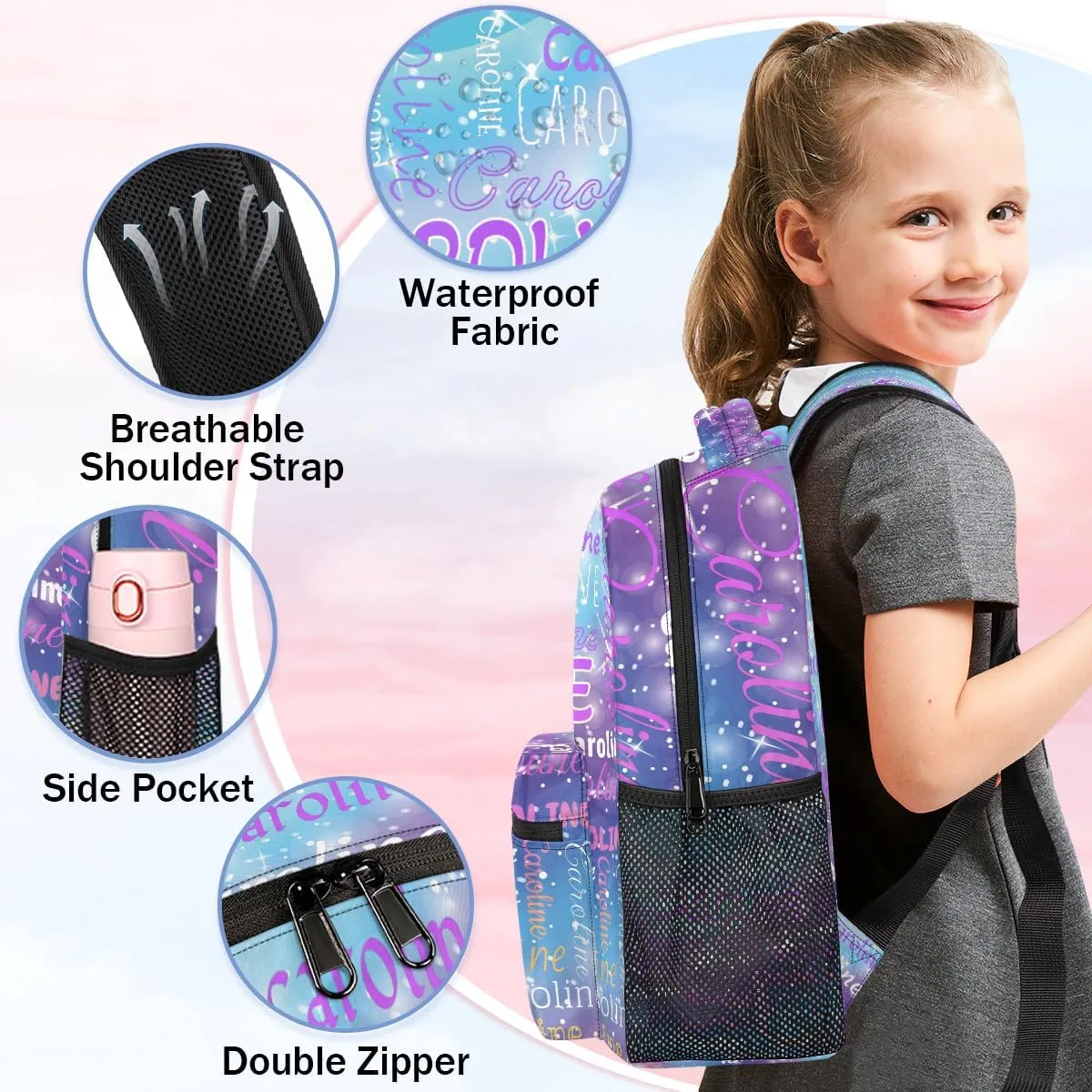 Personalized Backpack Bag with Name Lightweight Custom Shoulder Bags Waterproof Casual Backpacks Laptop Bag for Travel Work Picnic 16in, Cosmos Blue