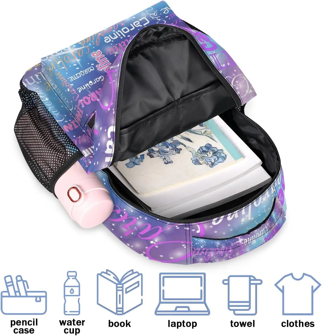 Personalized Backpack Bag with Name Lightweight Custom Shoulder Bags Waterproof Casual Backpacks Laptop Bag for Travel Work Picnic 16in, Cosmos Blue