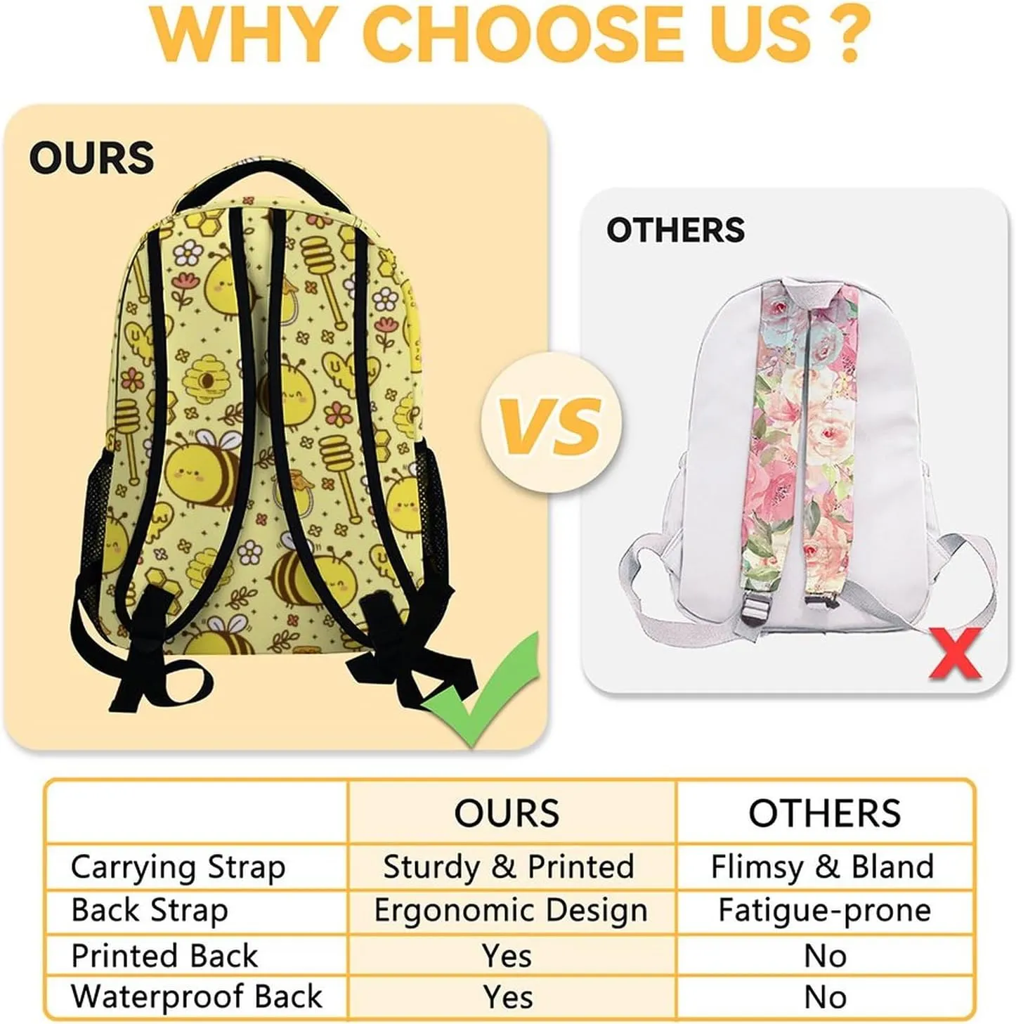 Personalized Bee Backpack for Girls Boys, 16 Inch Cute Backpack for School, Yellow, Large Capacity, Durable, Lightweight Bookbag for Kids Travel