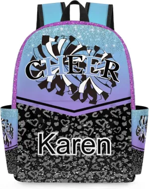 Personalized Cheerleading Bag Name Backpack Bags, Cheer Custom Large Capacity Waterproof Shoulder Bags, Casual Daypack, Blue Purple Gradient Cheerleader