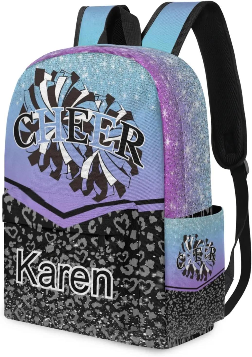 Personalized Cheerleading Bag Name Backpack Bags, Cheer Custom Large Capacity Waterproof Shoulder Bags, Casual Daypack, Blue Purple Gradient Cheerleader