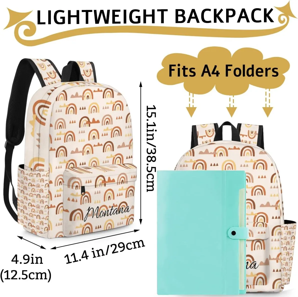 personalized Kids Backpack for Girls Rainbow Backpack Cute Bookbag Elementary School Backpack Travel Bag