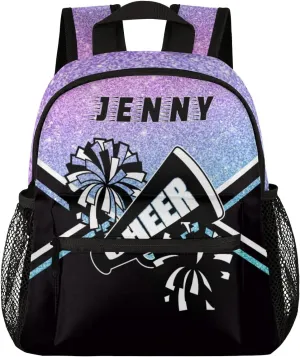 Personalized Kids Cheer Backpack for Girls Boy Cheerleader Preschool Toddler Backpack Nursery Bookbag Lightweight Custom School Bag Purple Glitter