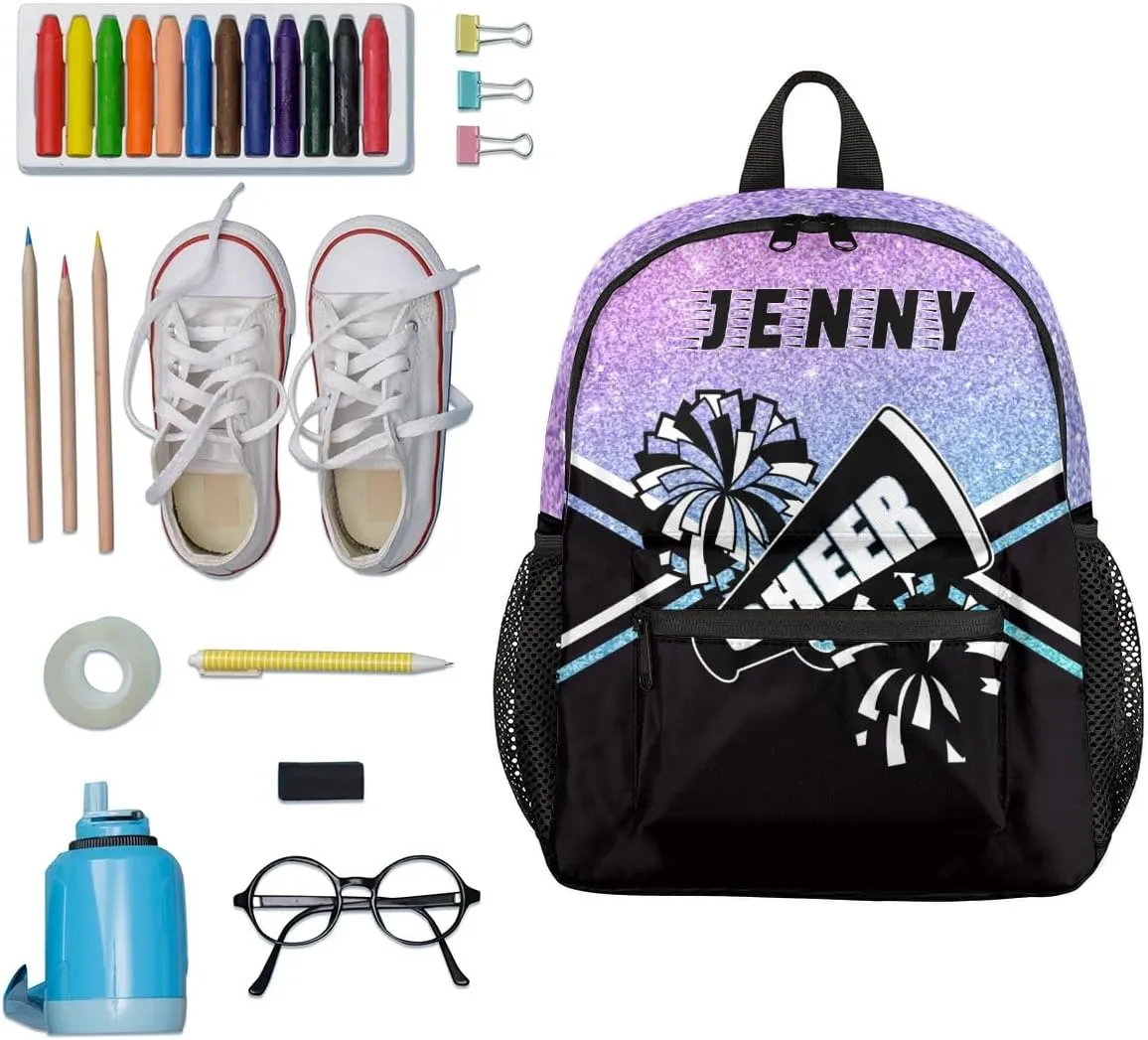 Personalized Kids Cheer Backpack for Girls Boy Cheerleader Preschool Toddler Backpack Nursery Bookbag Lightweight Custom School Bag Purple Glitter