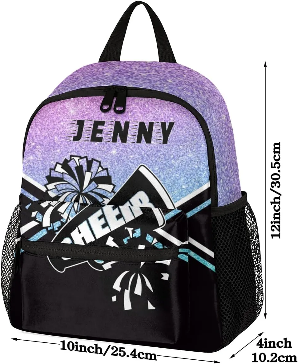 Personalized Kids Cheer Backpack for Girls Boy Cheerleader Preschool Toddler Backpack Nursery Bookbag Lightweight Custom School Bag Purple Glitter