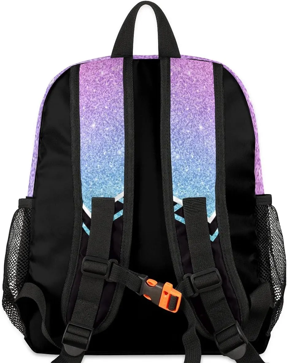 Personalized Kids Cheer Backpack for Girls Boy Cheerleader Preschool Toddler Backpack Nursery Bookbag Lightweight Custom School Bag Purple Glitter