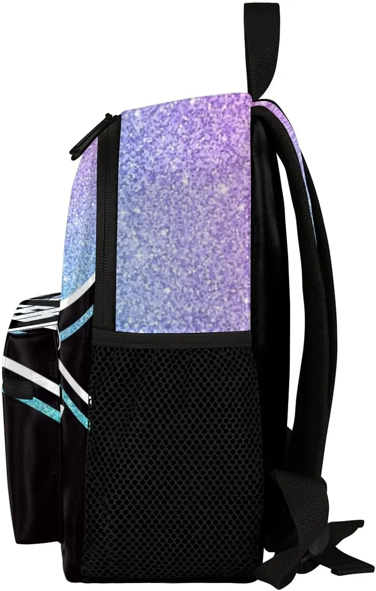 Personalized Kids Cheer Backpack for Girls Boy Cheerleader Preschool Toddler Backpack Nursery Bookbag Lightweight Custom School Bag Purple Glitter
