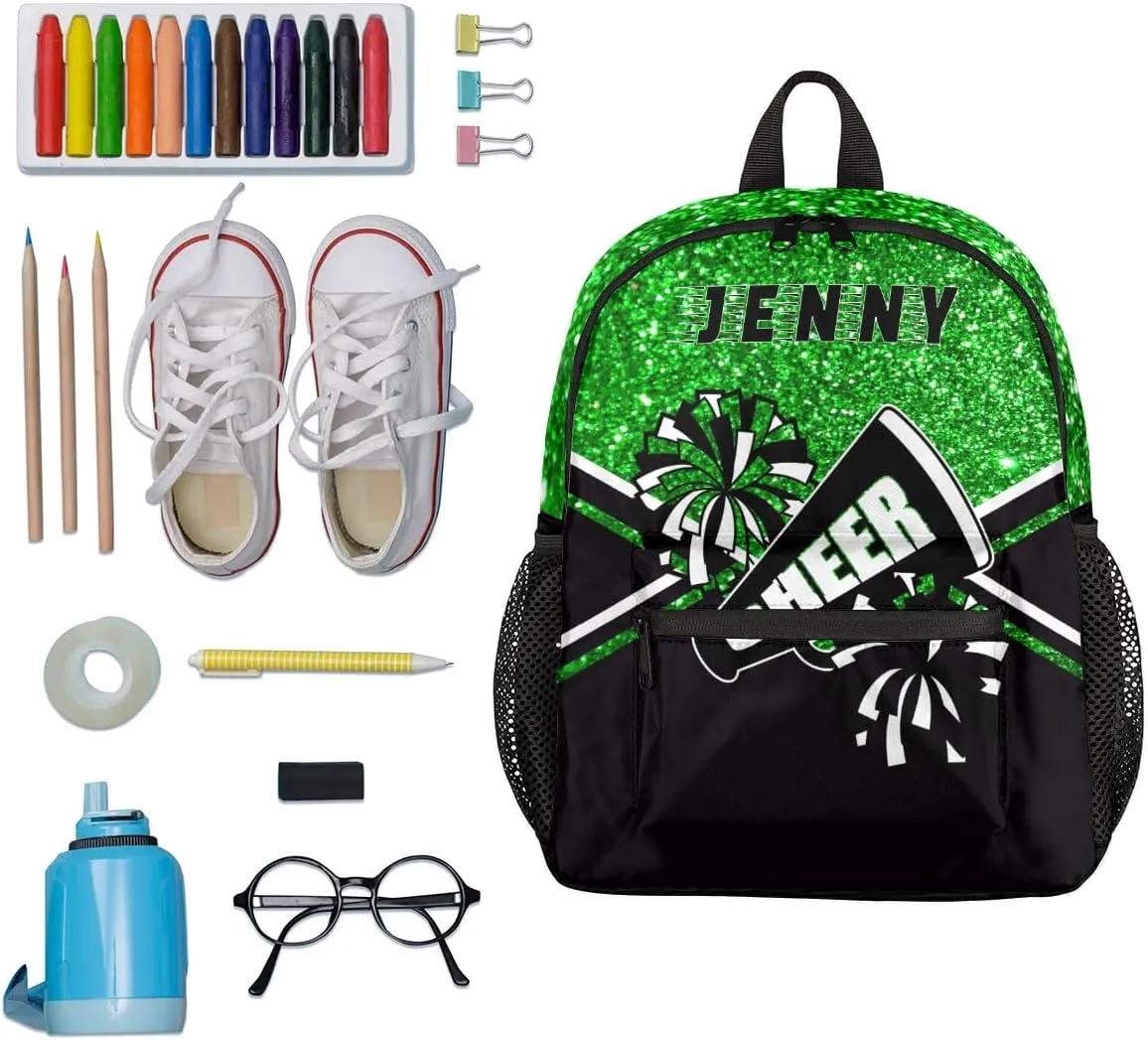 Personalized Kids Cheer Backpack for Girls Boy Cheerleader School Backpack Nursery Bookbag Travel Lightweight Custom School Bag Green Glitter