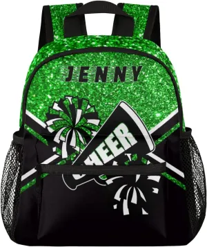 Personalized Kids Cheer Backpack for Girls Boy Cheerleader School Backpack Nursery Bookbag Travel Lightweight Custom School Bag Green Glitter