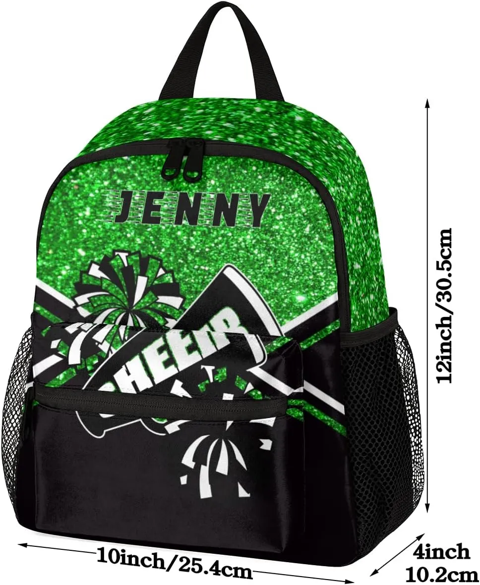 Personalized Kids Cheer Backpack for Girls Boy Cheerleader School Backpack Nursery Bookbag Travel Lightweight Custom School Bag Green Glitter