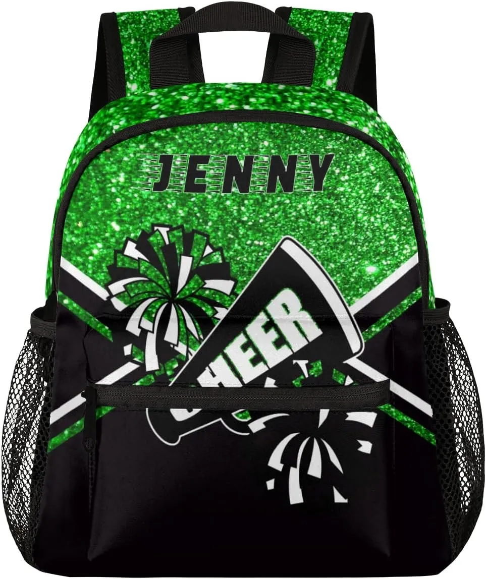 Personalized Kids Cheer Backpack for Girls Boy Cheerleader School Backpack Nursery Bookbag Travel Lightweight Custom School Bag Green Glitter
