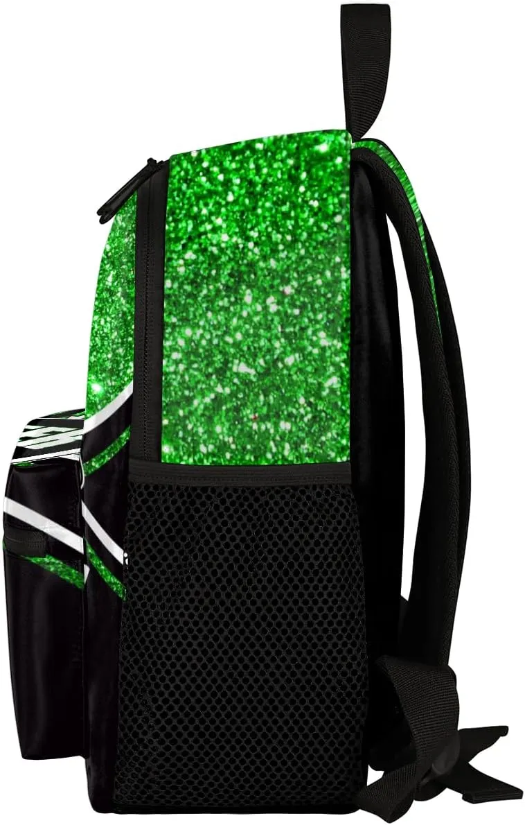 Personalized Kids Cheer Backpack for Girls Boy Cheerleader School Backpack Nursery Bookbag Travel Lightweight Custom School Bag Green Glitter