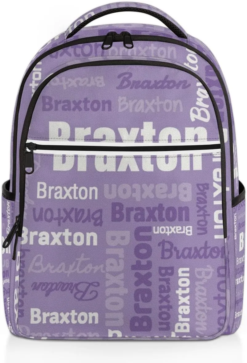 Personalized Laptop Backpacks with Name Large Customized Shoulder Bag Gifts for Women Men Waterproof Travel Casual Backpack, Purple White