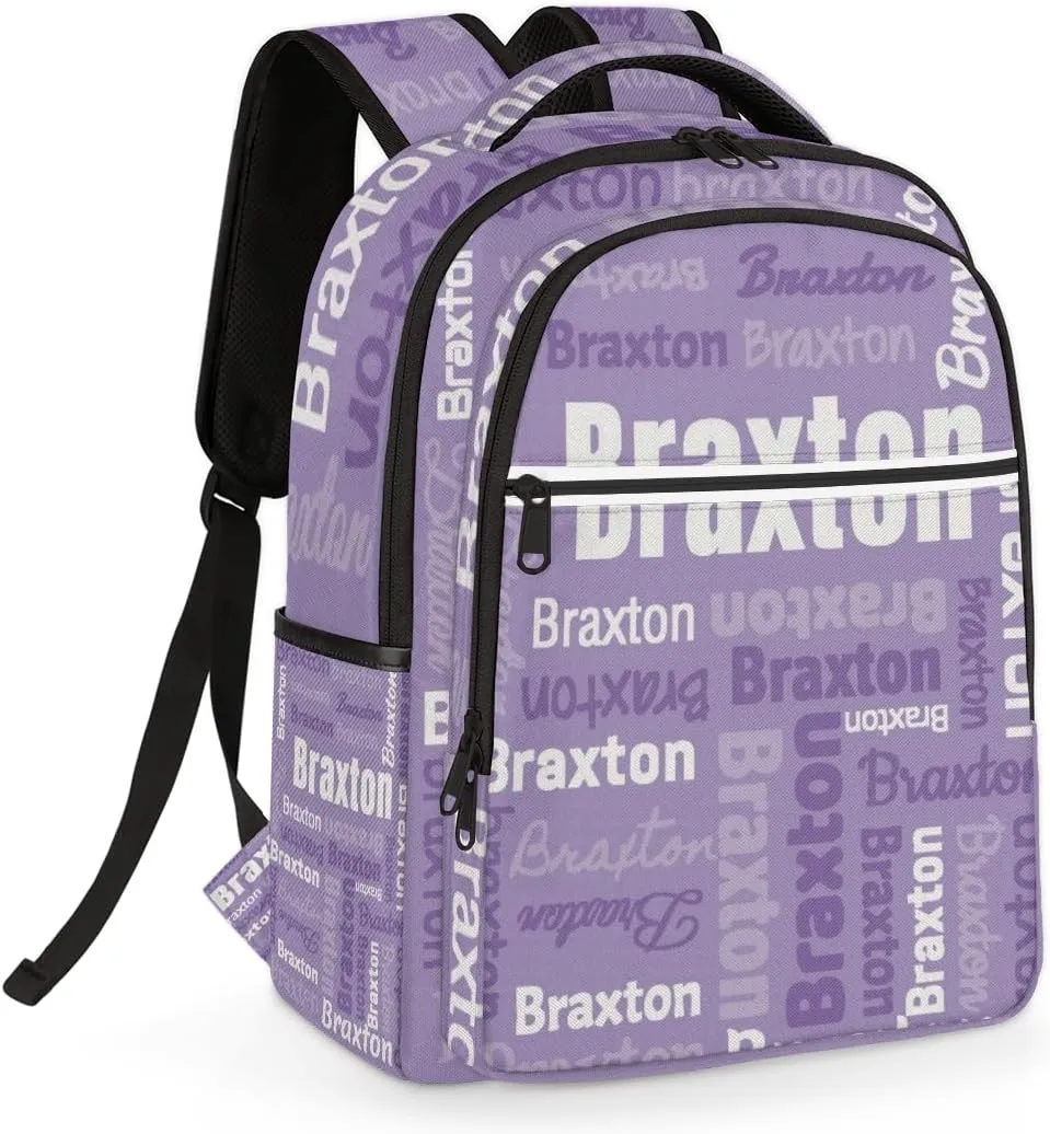 Personalized Laptop Backpacks with Name Large Customized Shoulder Bag Gifts for Women Men Waterproof Travel Casual Backpack, Purple White