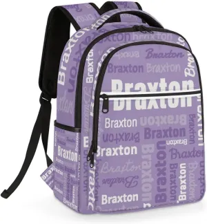 Personalized Laptop Backpacks with Name Large Customized Shoulder Bag Gifts for Women Men Waterproof Travel Casual Backpack, Purple White