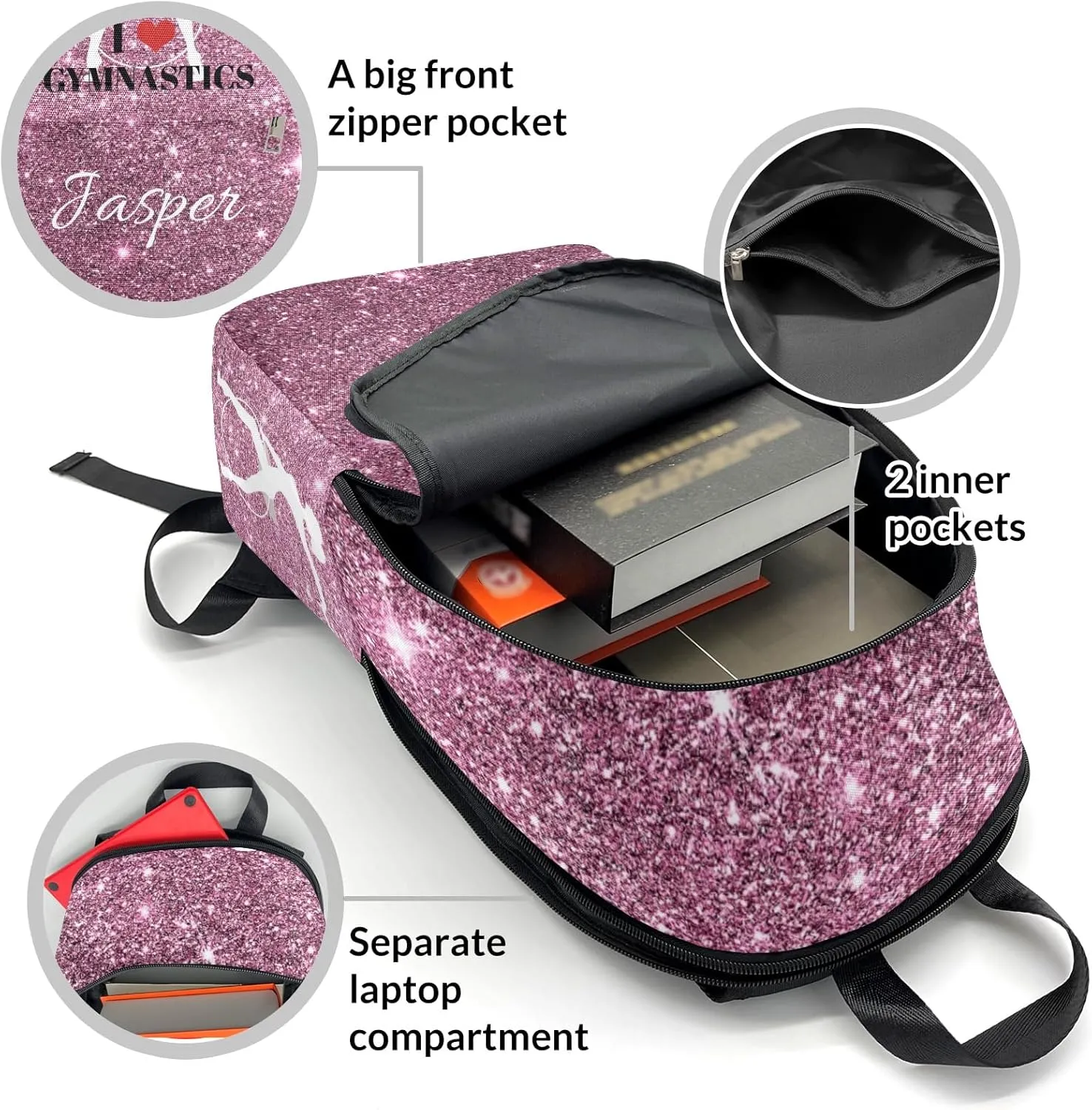 Personalized Name Abstracte Glitter Inbakerdoek Rhythmic Gymnastics Backpack Unisex Bookbag for Boy Girl Travel Daypack Bag Purse 17.7 IN