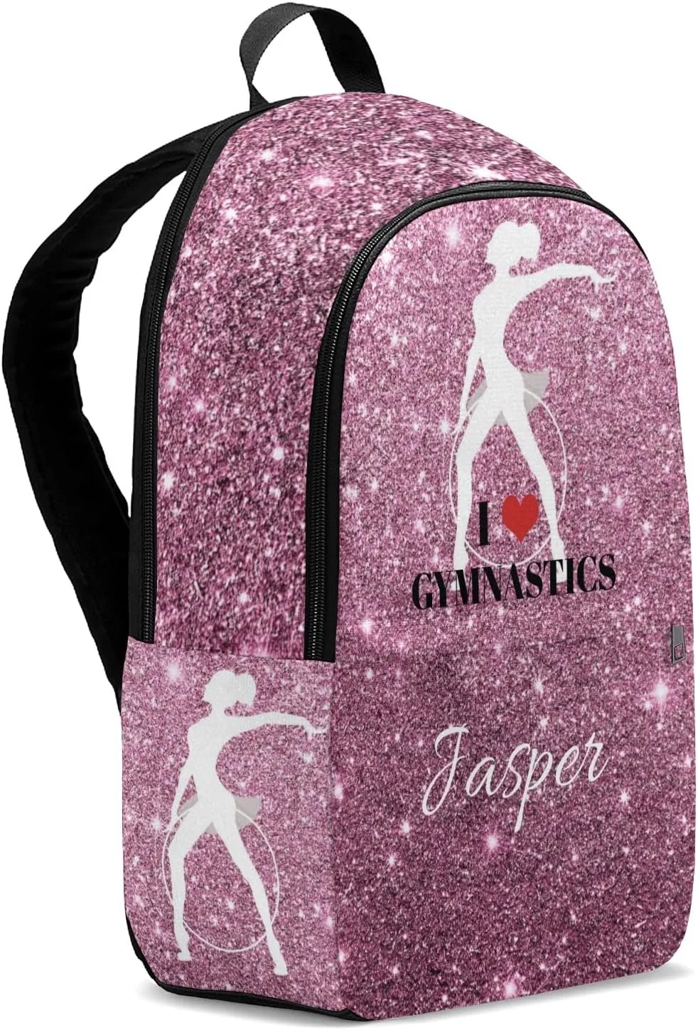 Personalized Name Abstracte Glitter Inbakerdoek Rhythmic Gymnastics Backpack Unisex Bookbag for Boy Girl Travel Daypack Bag Purse 17.7 IN