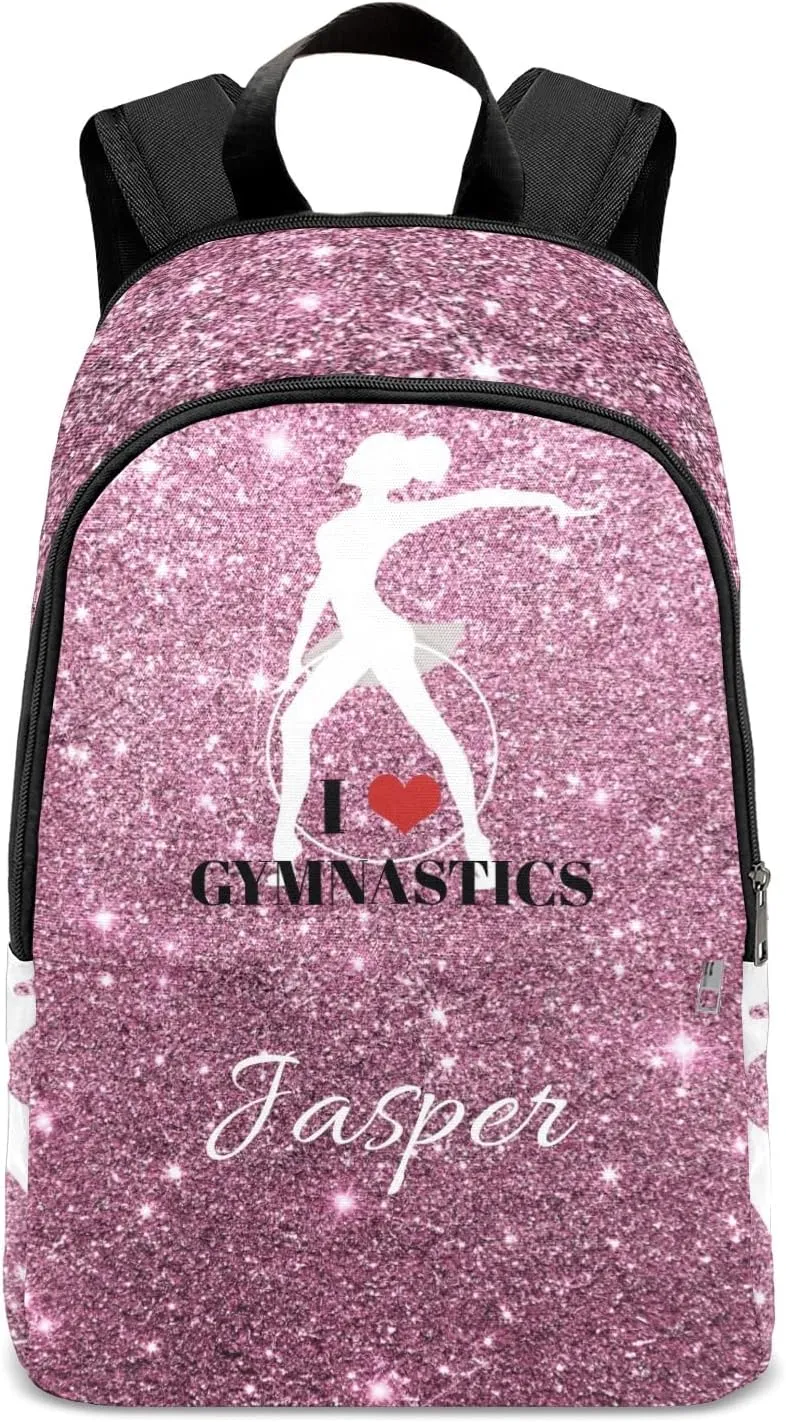 Personalized Name Abstracte Glitter Inbakerdoek Rhythmic Gymnastics Backpack Unisex Bookbag for Boy Girl Travel Daypack Bag Purse 17.7 IN