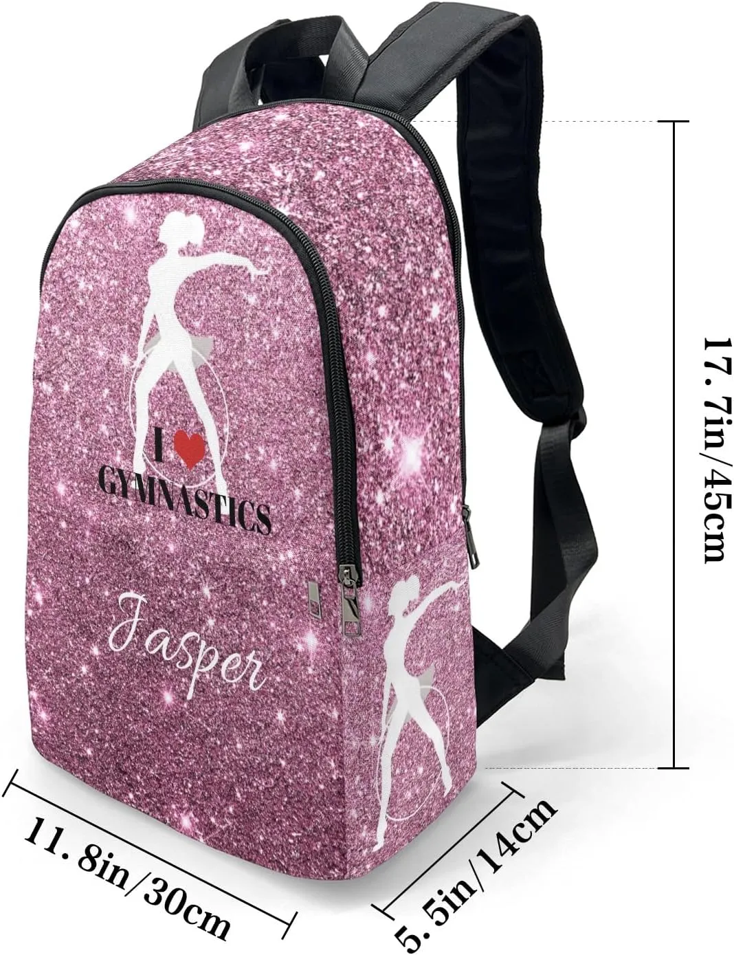 Personalized Name Abstracte Glitter Inbakerdoek Rhythmic Gymnastics Backpack Unisex Bookbag for Boy Girl Travel Daypack Bag Purse 17.7 IN