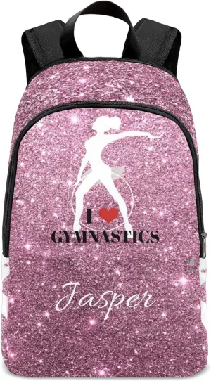 Personalized Name Abstracte Glitter Inbakerdoek Rhythmic Gymnastics Backpack Unisex Bookbag for Boy Girl Travel Daypack Bag Purse 17.7 IN