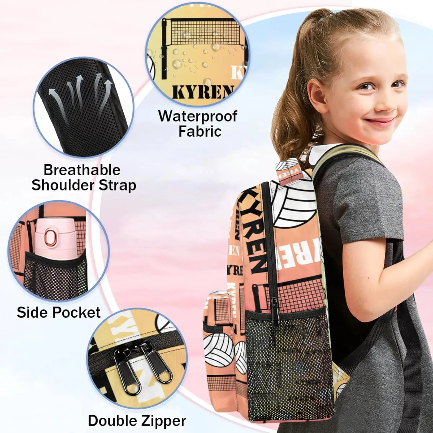 Personalized Name Volleyball Backpack, Custom Sports Bag Backpack for Men Women, Laptop Daypack for Travel Camping Hiking, Colorful