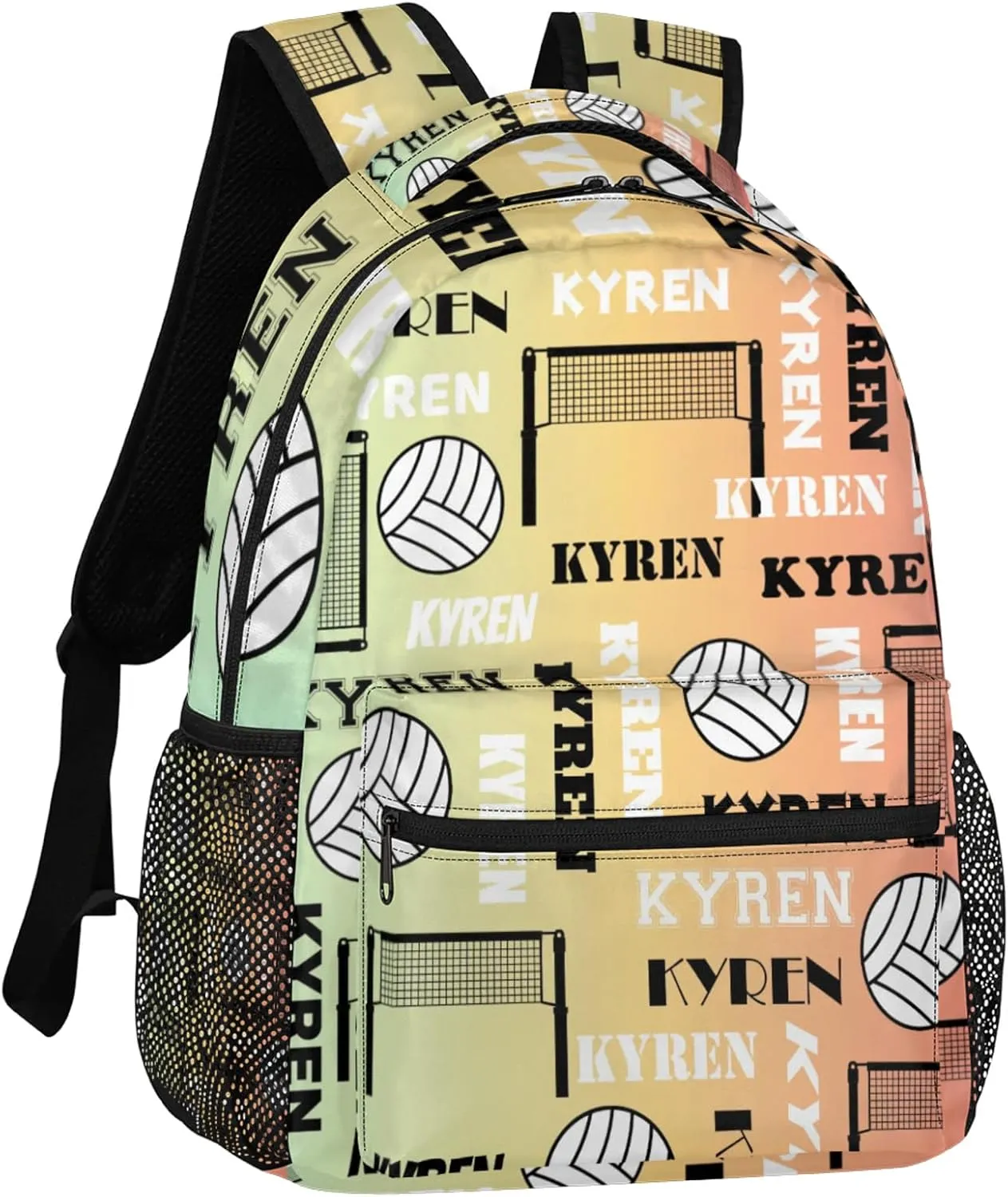 Personalized Name Volleyball Backpack, Custom Sports Bag Backpack for Men Women, Laptop Daypack for Travel Camping Hiking, Colorful