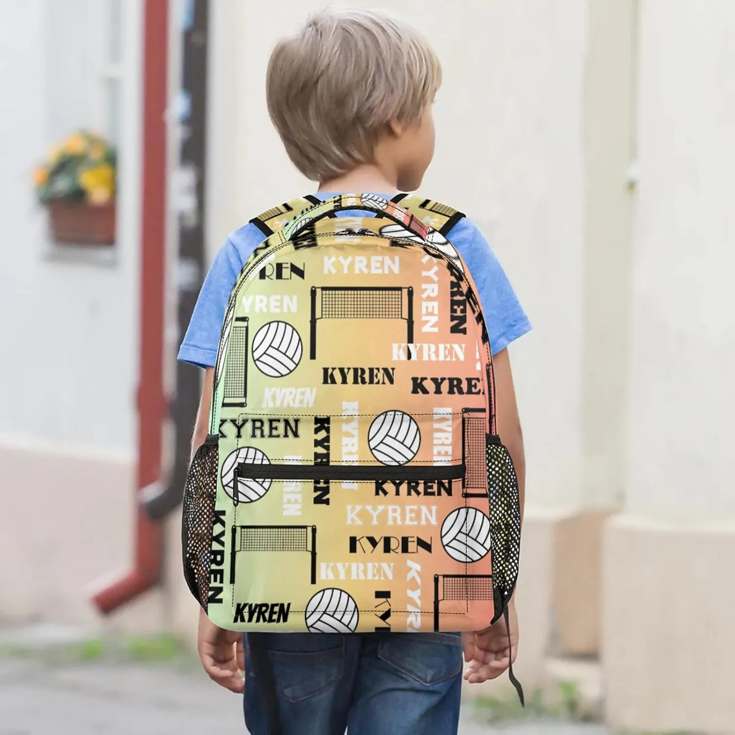 Personalized Name Volleyball Backpack, Custom Sports Bag Backpack for Men Women, Laptop Daypack for Travel Camping Hiking, Colorful